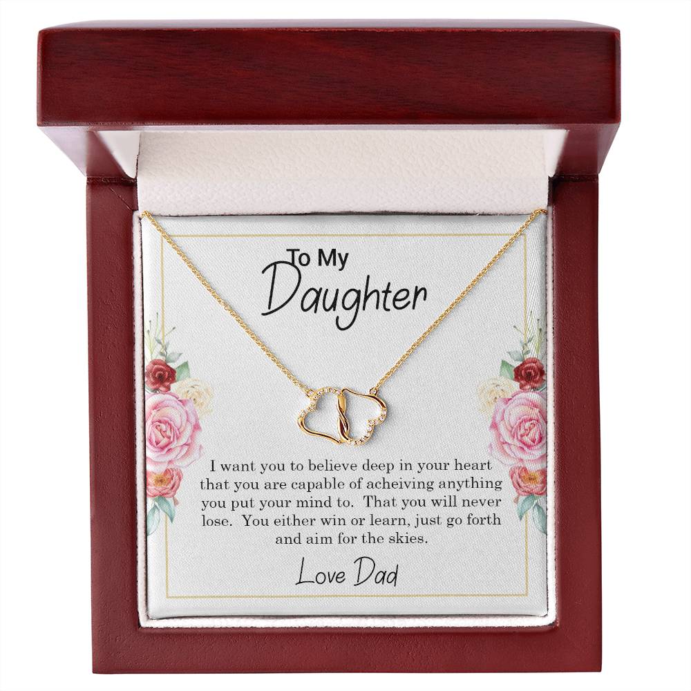 To My Daughter, You can Achieve Anything, 10K Gold and Diamond Interlocking Hearts Necklace
