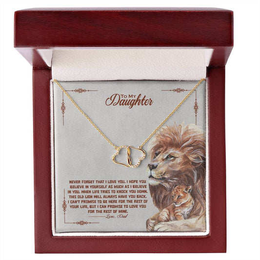 To My Daughter, Always Have Your Back Gold / Diamond Studded Intertwined Hearts Necklace