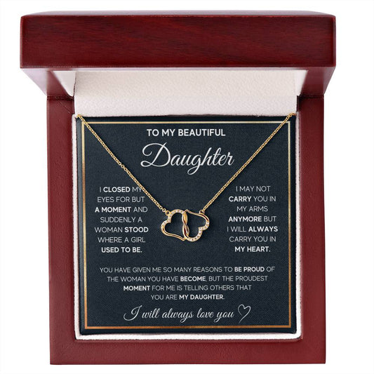 Proud of you Daughter Gold / Diamond Studded Intertwined Hearts Necklace