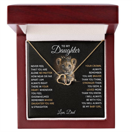 My Daughter Lion Cub Gold / Diamond Studded Intertwined Hearts Necklace
