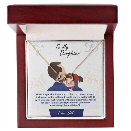 Daughter, My Baby Girl Never Forget Gold / Diamond Studded Intertwined Hearts Necklace