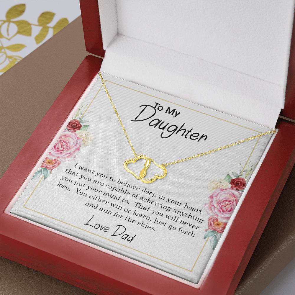 To My Daughter, You can Achieve Anything, 10K Gold and Diamond Interlocking Hearts Necklace