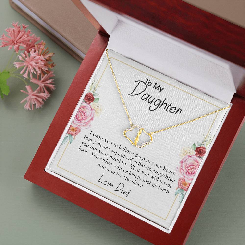 To My Daughter, You can Achieve Anything, 10K Gold and Diamond Interlocking Hearts Necklace
