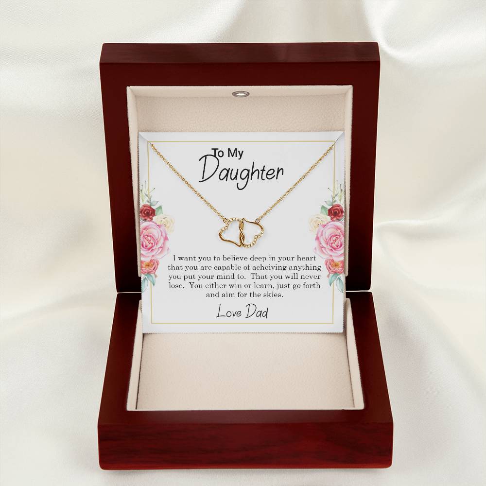 To My Daughter, You can Achieve Anything, 10K Gold and Diamond Interlocking Hearts Necklace