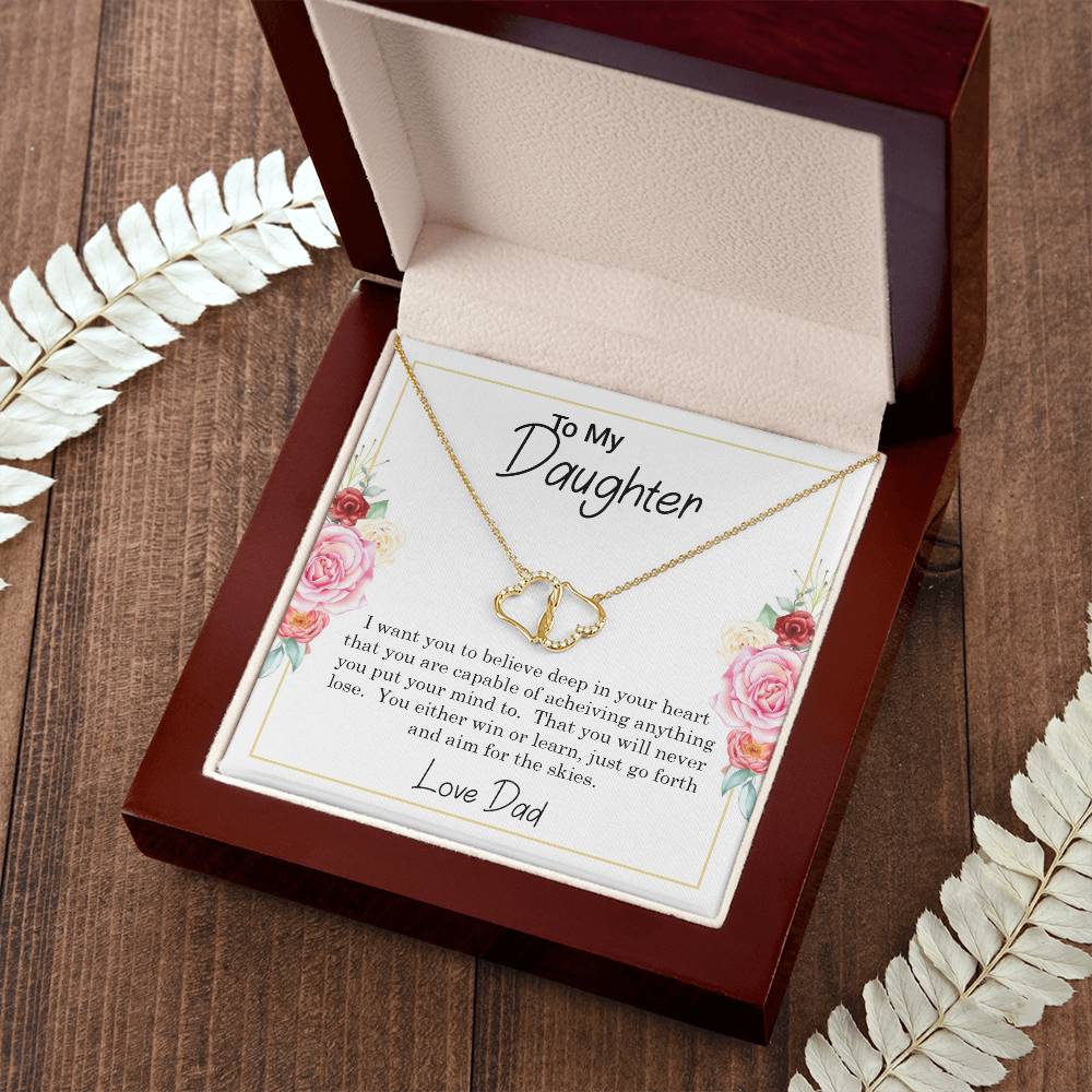 To My Daughter, You can Achieve Anything, 10K Gold and Diamond Interlocking Hearts Necklace