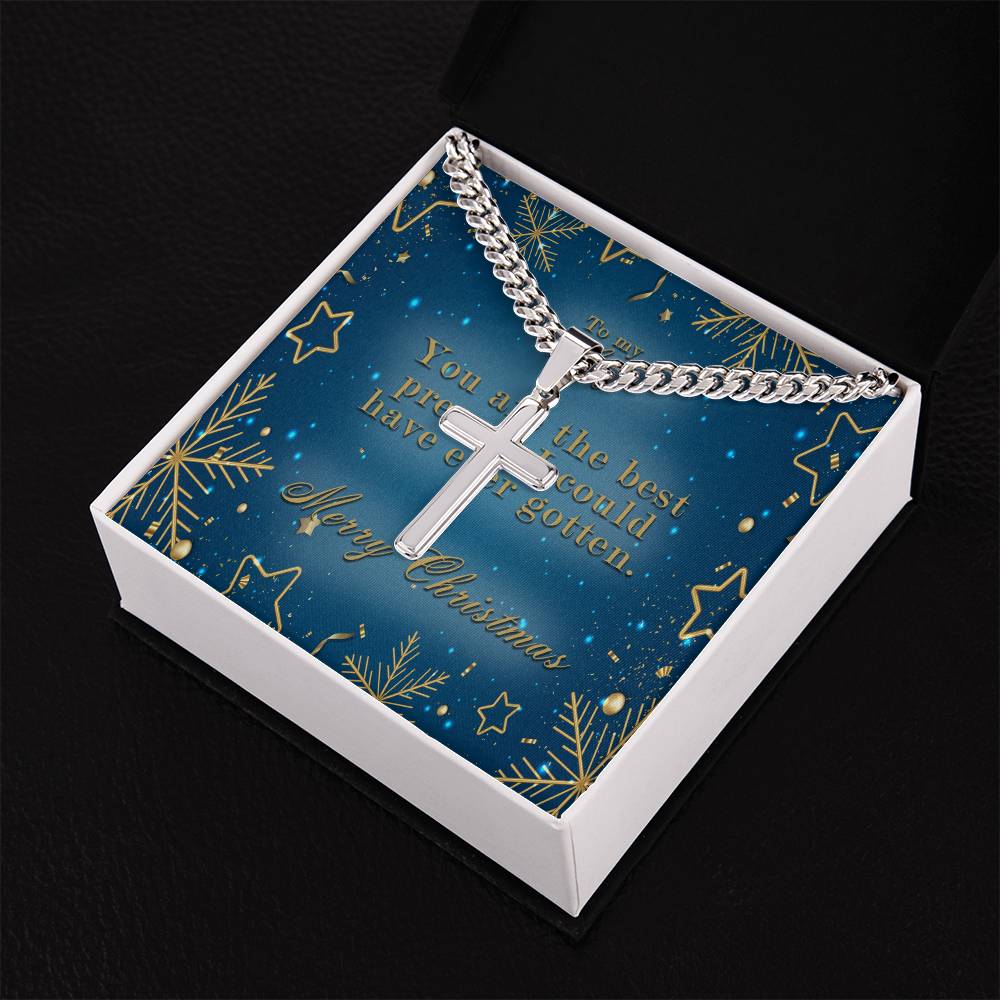 Merry Christmas Personalized Cross with Cuban Chain Necklace