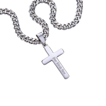 To My Husband Christmas Personalized Cross with Cuban Chain Necklace