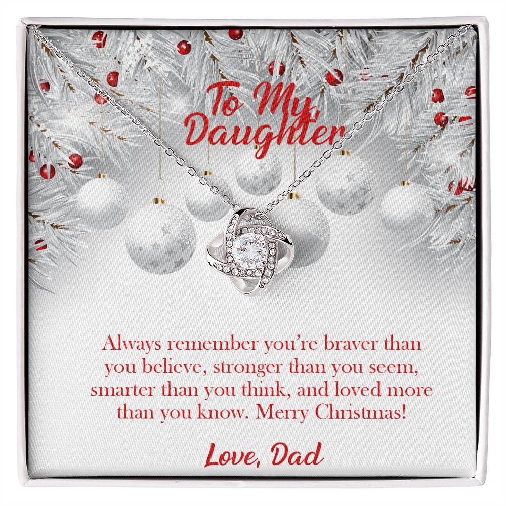 To my Daughter, Merry Christmas, Love, Dad Love Knot Necklace