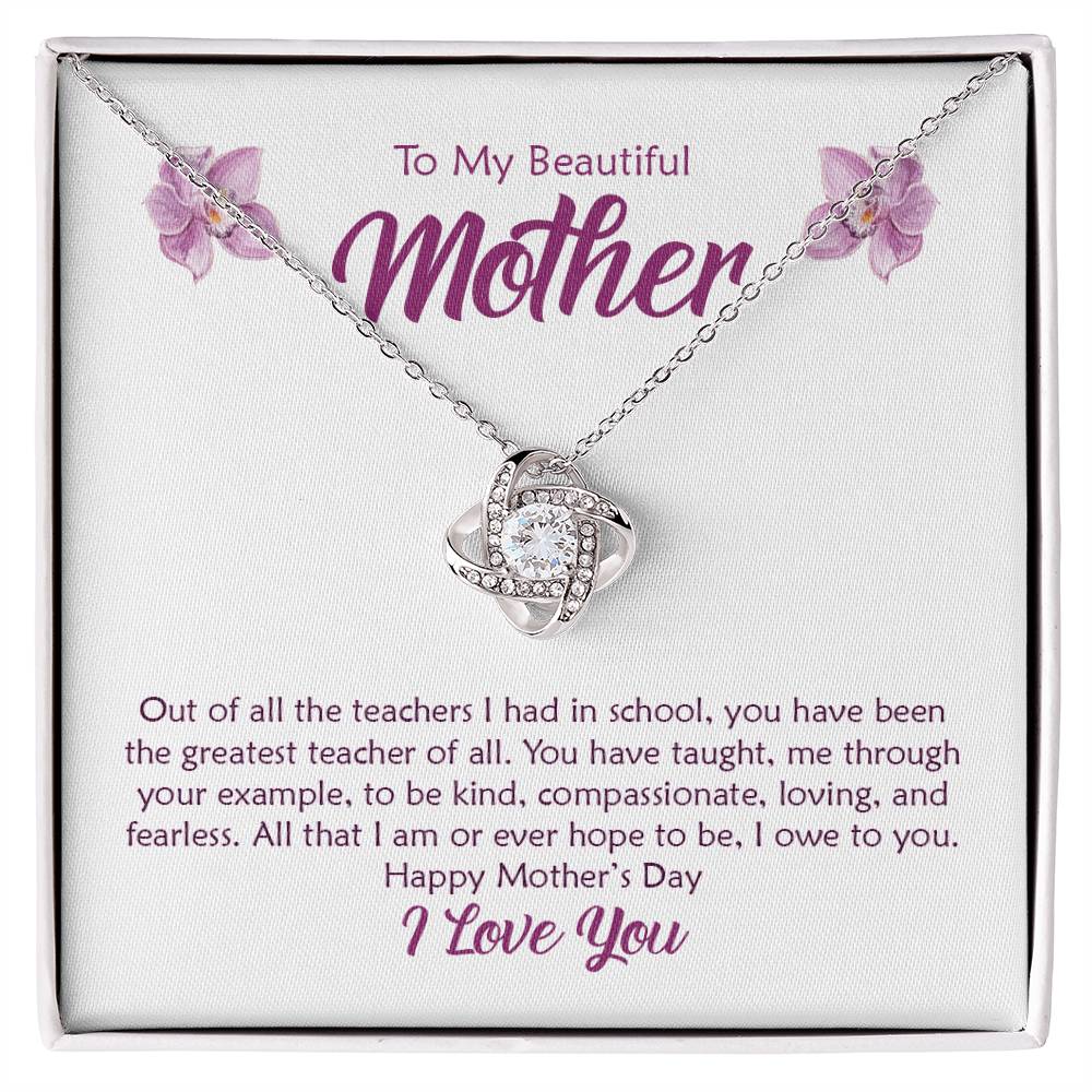 Beautiful Mother, Greatest Teacher Orchid Love Knot Necklace