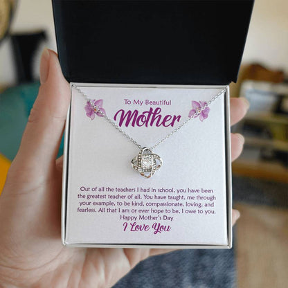 Beautiful Mother, Greatest Teacher Orchid Love Knot Necklace