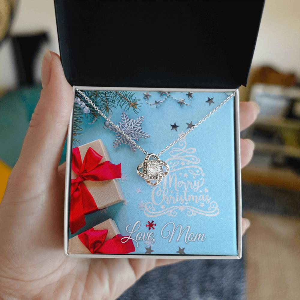 Merry Christmas, Love Mom, Card Love Knot Necklace