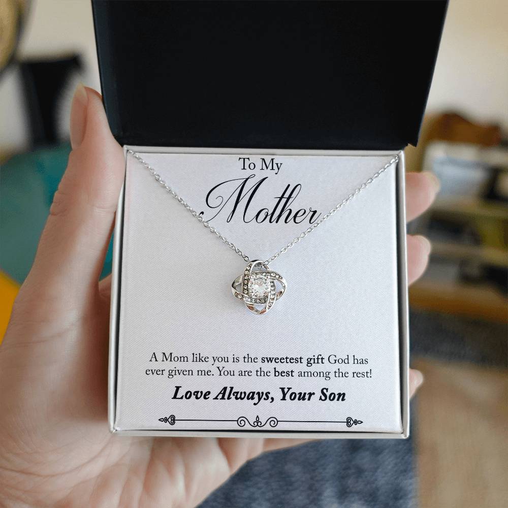 Son to Mother, Sweetest Gift Love Knot Necklace