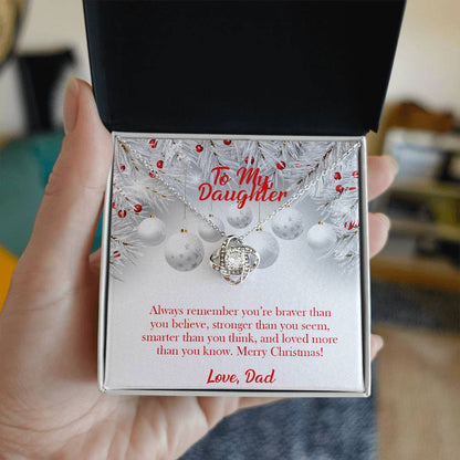 To my Daughter, Merry Christmas, Love, Dad Love Knot Necklace