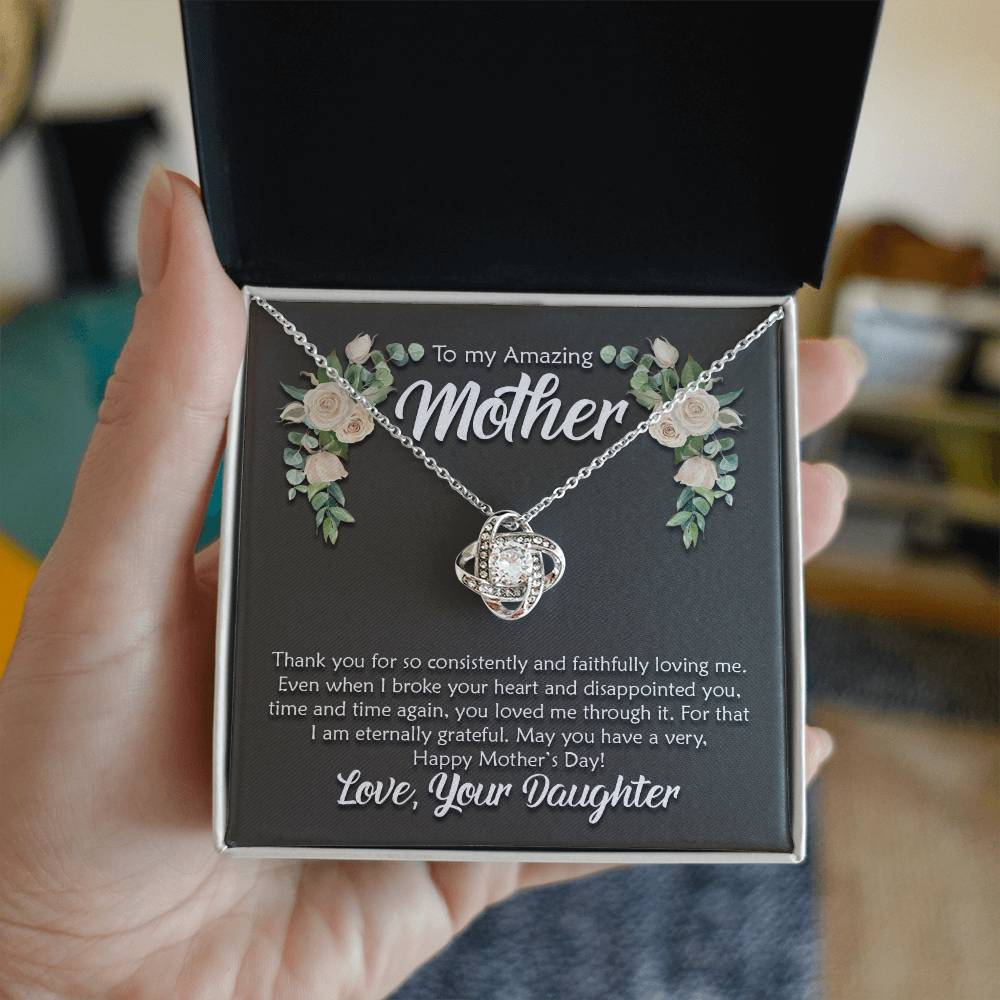 Amazing Mother, From Daughter Love Knot Necklace