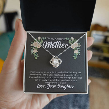 Amazing Mother, From Daughter Love Knot Necklace