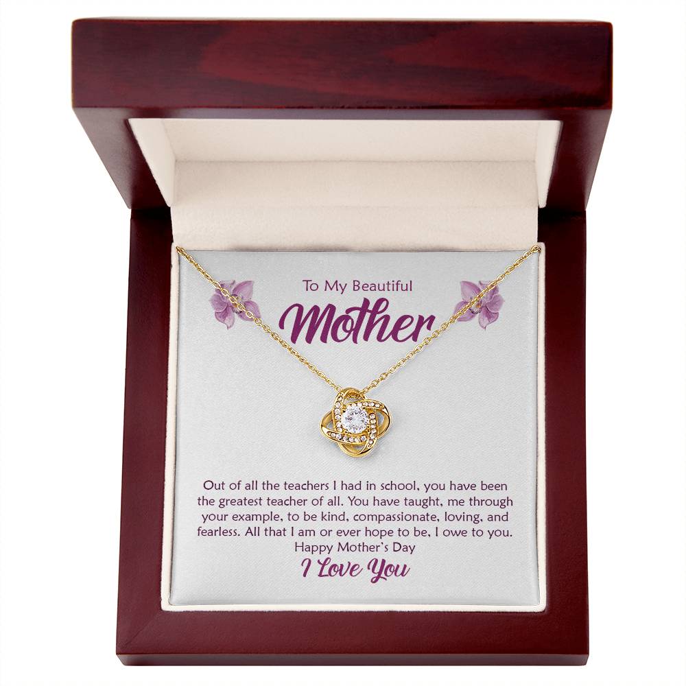 Beautiful Mother, Greatest Teacher Orchid Love Knot Necklace