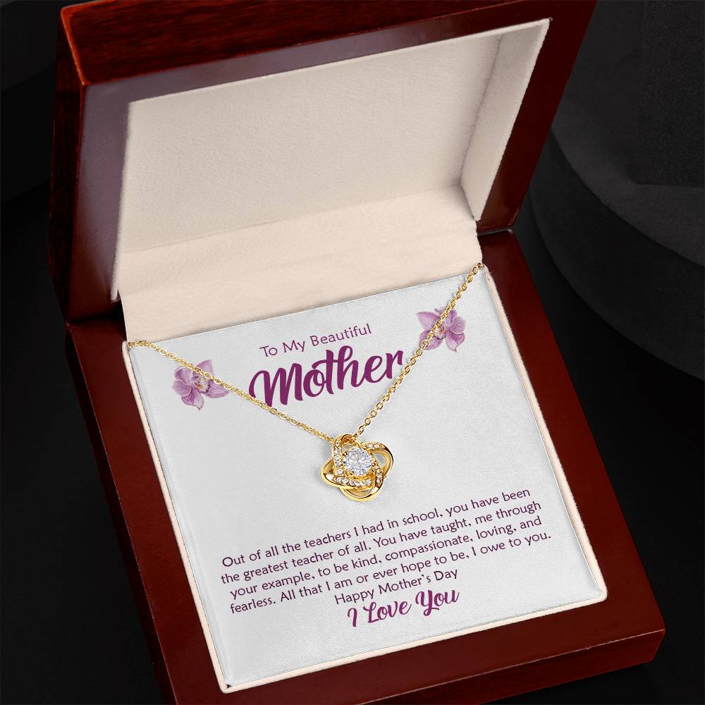 Beautiful Mother, Greatest Teacher Orchid Love Knot Necklace