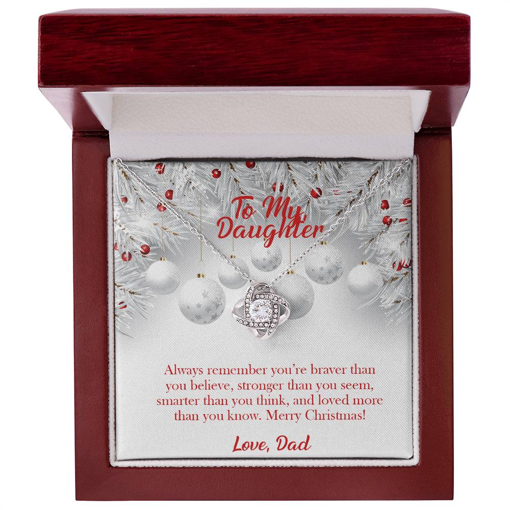 To my Daughter, Merry Christmas, Love, Dad Love Knot Necklace