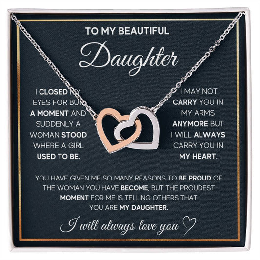 Proud of you Daughter Interlocking Hearts Necklace