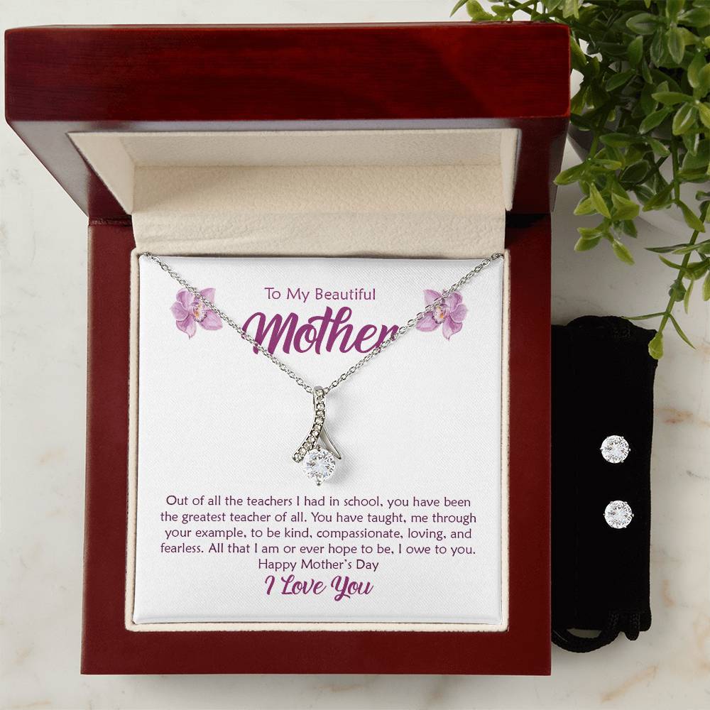 Beautiful Mother, Greatest Teacher Orchid - Alluring Beauty Necklace and Earring Set