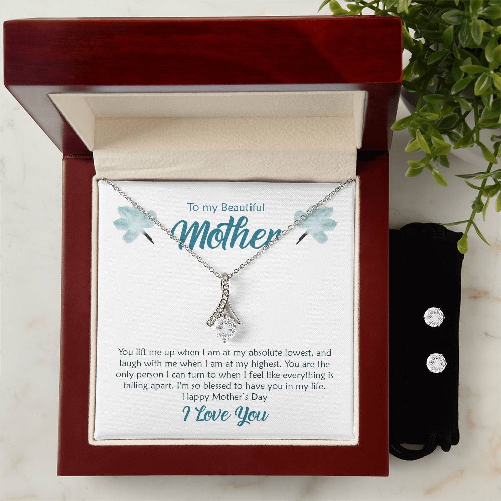 Beautiful Mother, You Lift Me Up - Alluring Beauty Necklace and Earring Set
