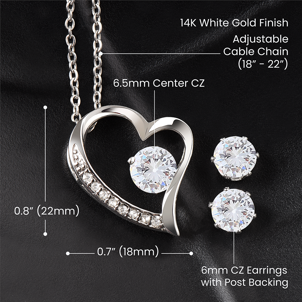 To My Bonus Daughter, Always Shine Like The Brightest Star - Forever Love Heart Necklace and Earring Set