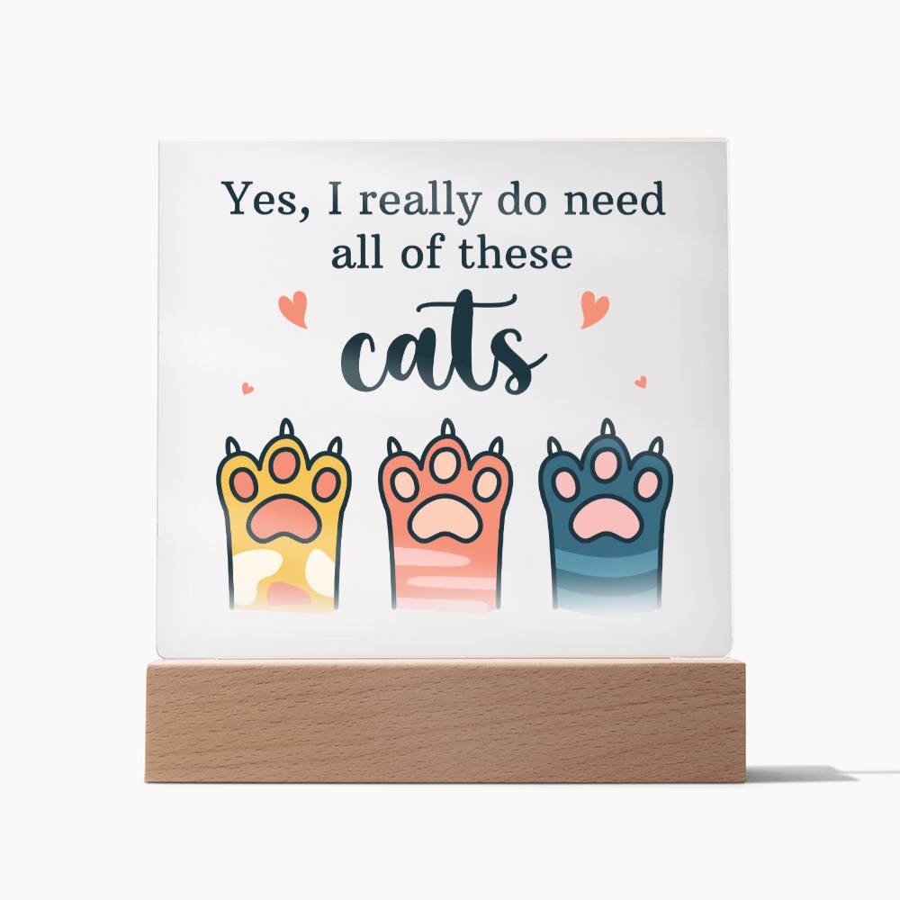 Acrylic Square Design_Pets Cats -  LED Base Available