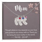 Mom, Though distance may separate us, Baby foot name engraved charm necklace with birthstones