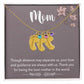 Mom, Though distance may separate us, Baby foot name engraved charm necklace with birthstones