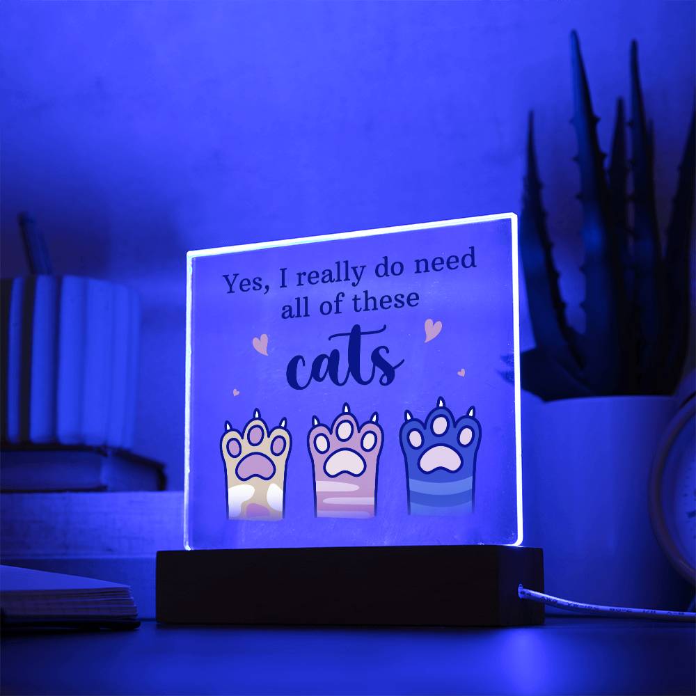 Acrylic Square Design_Pets Cats -  LED Base Available