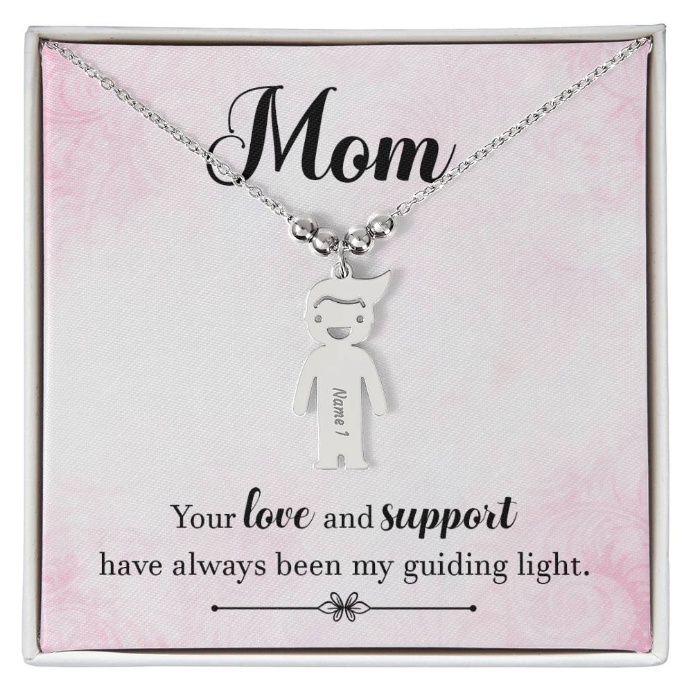Mom, your love and support, Kid(s) name engraved charm necklace