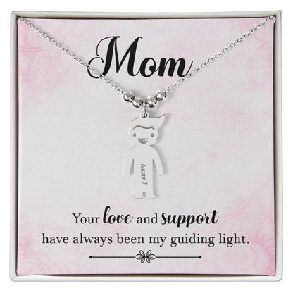 Mom, your love and support, Kid(s) name engraved charm necklace