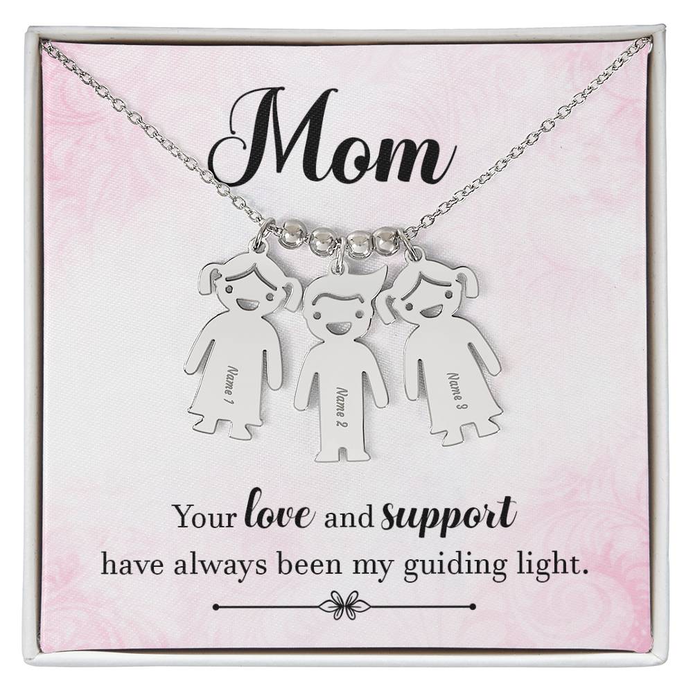 Mom, your love and support, Kid(s) name engraved charm necklace