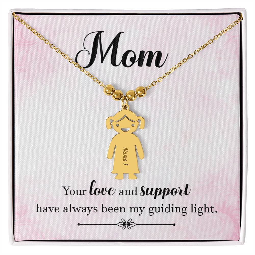 Mom, your love and support, Kid(s) name engraved charm necklace