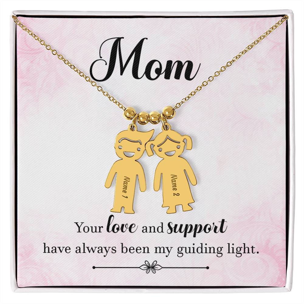 Mom, your love and support, Kid(s) name engraved charm necklace