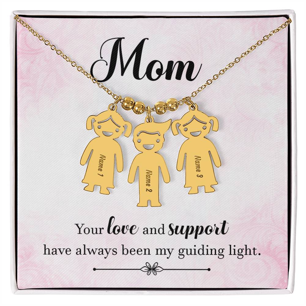 Mom, your love and support, Kid(s) name engraved charm necklace