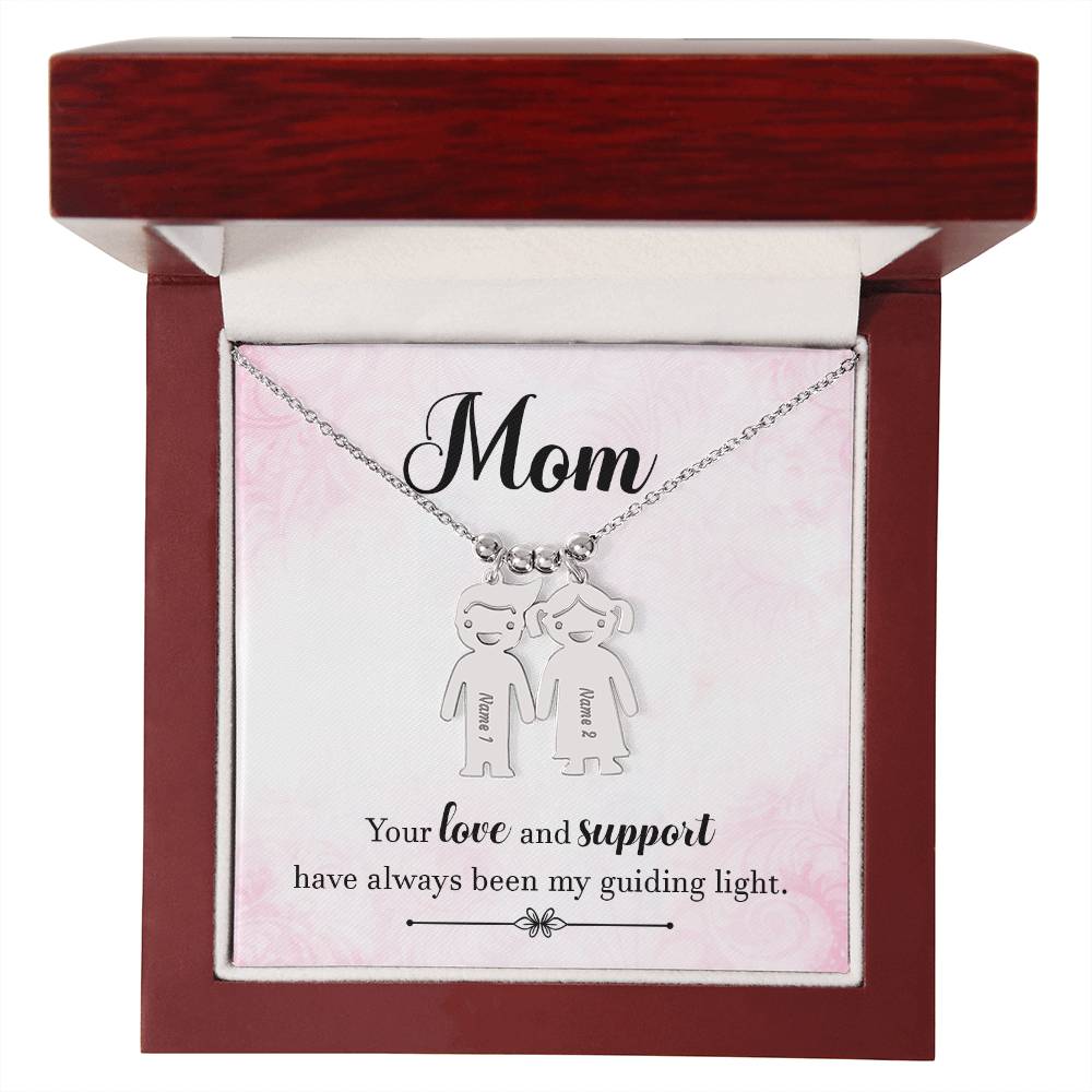 Mom, your love and support, Kid(s) name engraved charm necklace