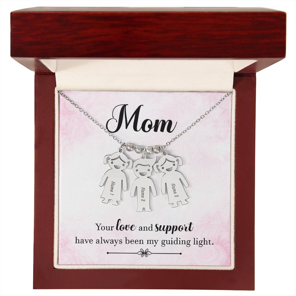 Mom, your love and support, Kid(s) name engraved charm necklace