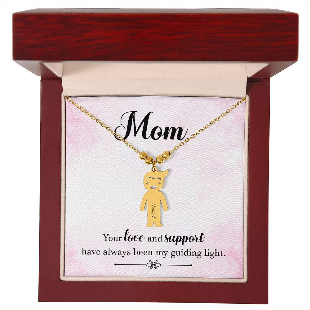Mom, your love and support, Kid(s) name engraved charm necklace