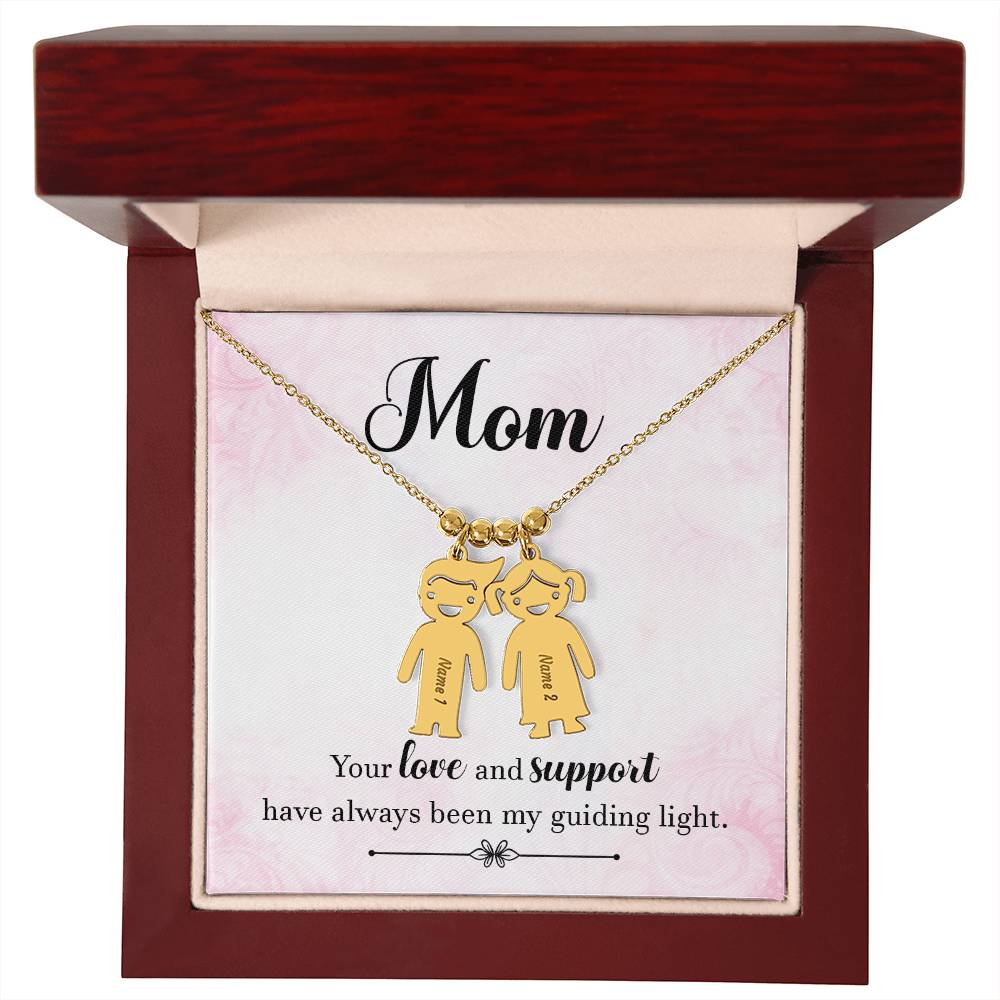 Mom, your love and support, Kid(s) name engraved charm necklace