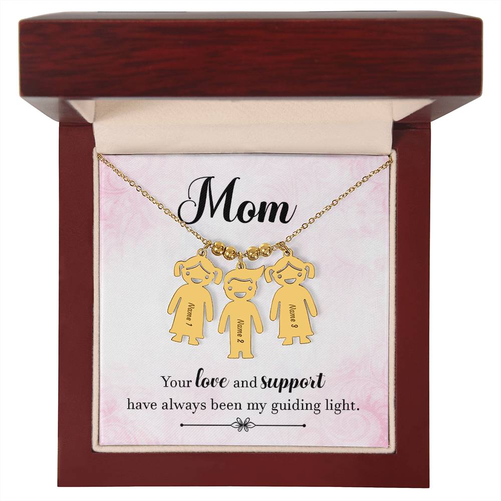 Mom, your love and support, Kid(s) name engraved charm necklace