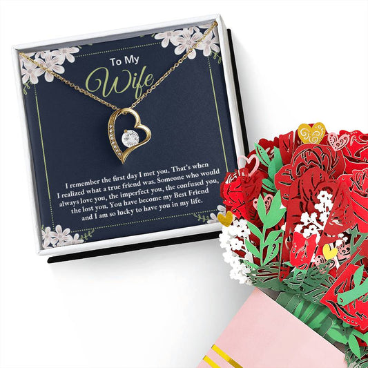 To My Wife - I remember the first day I met you Openwork Heart Pendant Necklace